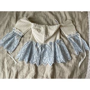Self-Portrait Broderie Anglaise Top in Blue